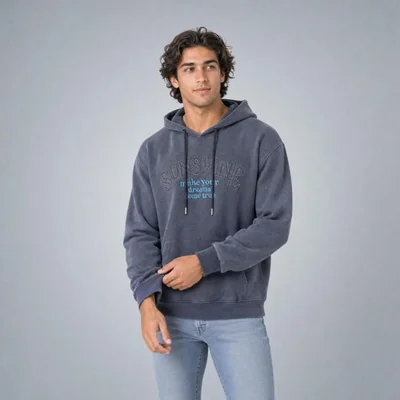 Sudadera Hoodie con Bordado Azul Marino Para Hombre Quarry