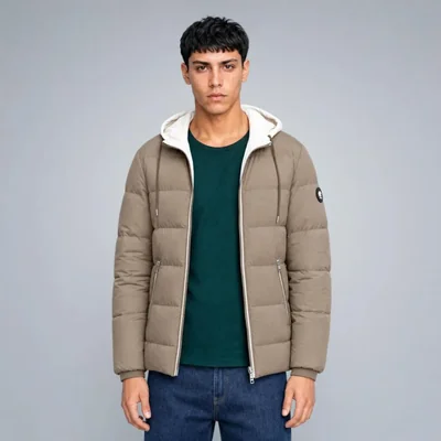 Chamarra Acolchada con Capucha Khaki Para Hombre Quarry