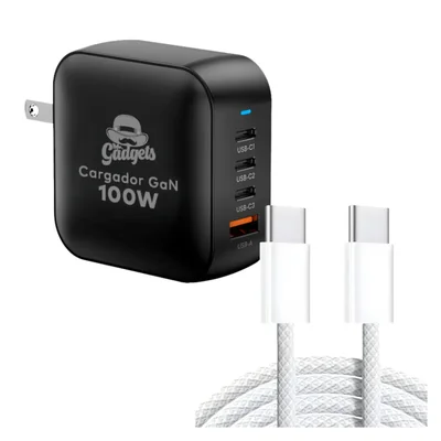 Cargador Para Macbook Usb-c Trenzado Power Cube 100w Carga Ultra Rápida Pd Qc Gan, 4 Puertos, Leer Compatibilidad