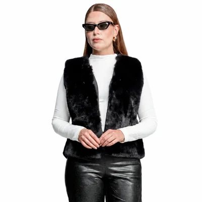 Chaleco de Pelo Sintético para Dama – NEGRO