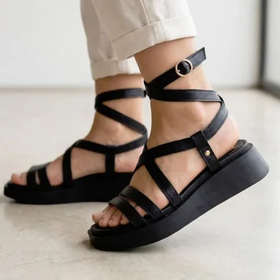 MORAMORA Sandalia Cuña y Plataforma para Mujer negro cod 145378-E