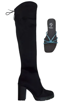 Botas Largas Elásticas de Tacón Alto 9cm Con Plantilla de Piel y Sandalias Gratis!.