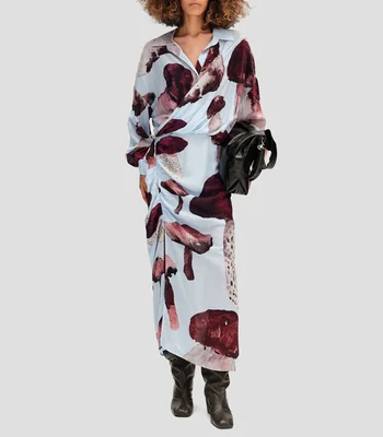 Vestido midi manga larga estampado Mujer