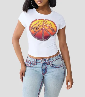 Playera cuello redondo manga corta con estampado Mujer