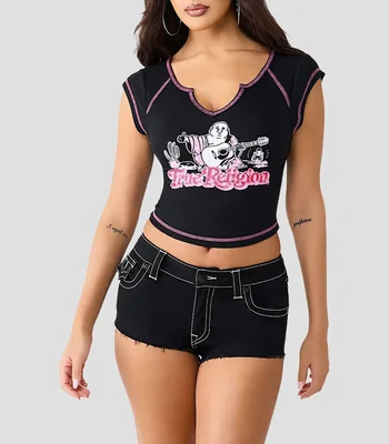 Playera cuello redondo manga corta con estampado Mujer