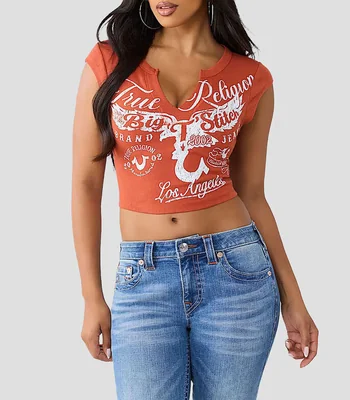 Playera cuello redondo manga corta con estampado Mujer