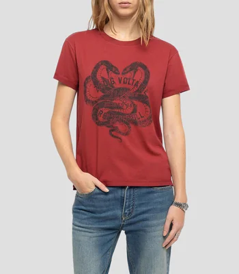 Playera cuello redondo manga corta estampada Mujer