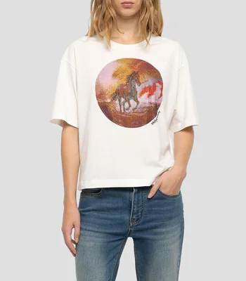 Playera cuello redondo manga corta estampada Mujer