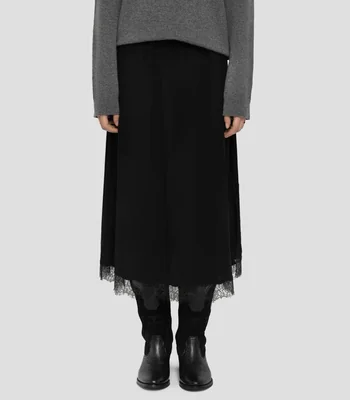 Falda midi de corte recto lisa Mujer