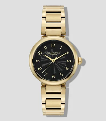Reloj Pembroke Dorado Esfera Negra Acanalada Olivia Burton Mujer