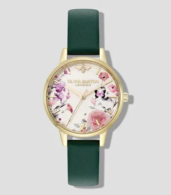 Reloj Illustrated Flora Dorado de Piel Verde Olivia Burton Mujer