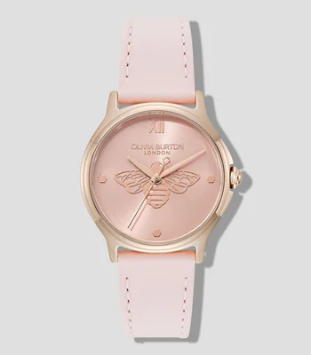 Reloj Classic Bee Esfera Rosa de Piel Olivia Burton Mujer