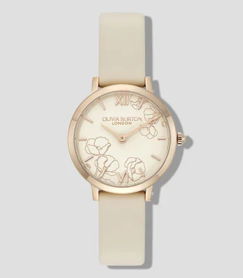 Reloj Abstract Florals Oro Rosa de Piel Marfil Olivia Burton Mujer