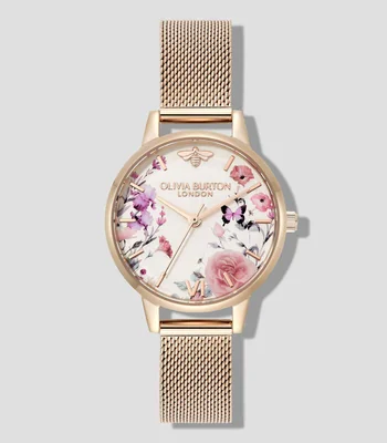Reloj Illustrated Flora Malla de Oro Rosa Olivia Burton Mujer