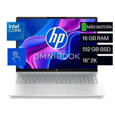 Laptop HP OmniBook 3 16-bu0072la, Intel Core 7, 16 GB RAM, 512 GB SSD, 16" Táctil 2K, Windows 11 Home
