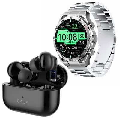 Smartwatch Filwans GTR Plata + Audífonos  G-Tide L22 Negro