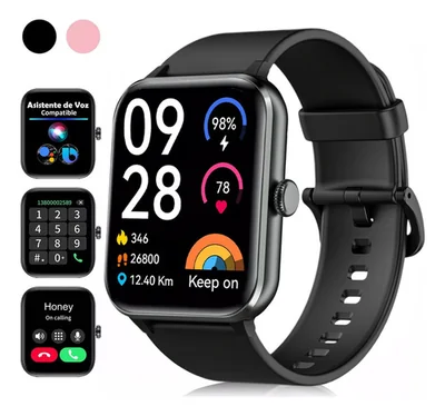 Smartwatch Hombre Mujer Llamada Bluetooth Smart Watch Notificación de Mensajes Reloj Inteligente Ios/android Smartwatches Deportivo Salud Iowodo BVR50 negro