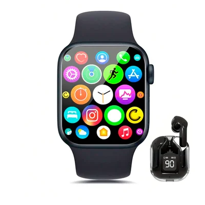 Smartwatch Reloj Inteligente T800 Reloj Deportivo Mas Auriculares intrauditivos Inalambricos BT30 Negro Con Indicador Led.