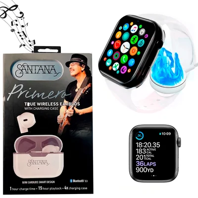 Audifonos Inalámbricos Mini Manos Libres Con Bluetooth Diseño elegante Carlos Santana Mas Reloj Inteligente Smartwatch Bluetooth T800 Blanco Smart Watch .