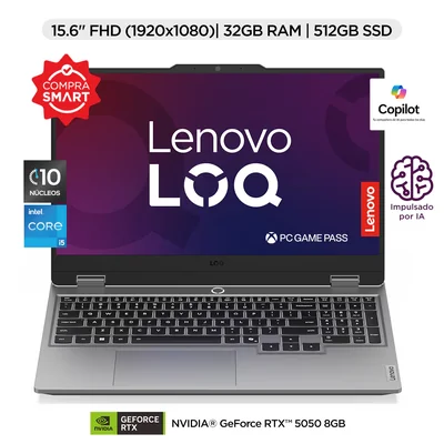Laptop Gaming Lenovo Loq 15Irx10 15.6" Fhd Intel Core I5, 32 Gb Ram 512Gb Ssd Nvidia Geforce Rtx 5050 8 Gb Gddr7 + Ia