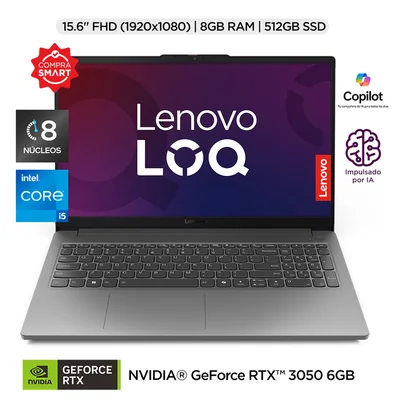 Laptop Gaming Lenovo Loq 15.6" Fhd Intel Core I5, 8Gb Ram 512Gb Ssd Geforce Rtx 3050 6 Gb