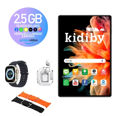 Combo Conectividad Total Tablet Kidiby i20 Pro 5G 10.1 Pulgadas 256GB + Smartwatch Ultra + Audífonos + SIM Telcel 2.5GB