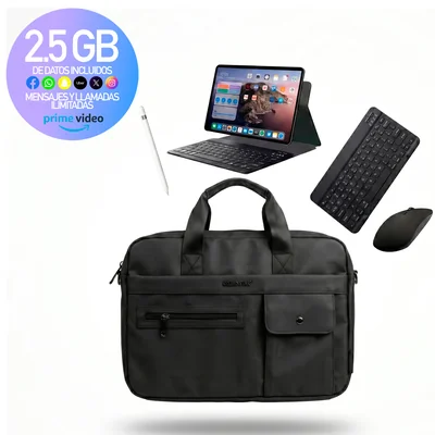 Combo Oficina Móvil 7 en 1 | Tablet 10.1" | 8GB RAM 256GB | Red 4G + SIM con Datos Incluidos + Mochila Ejecutiva + Kit P