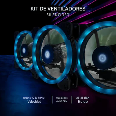Kit Ventiladores Gamer 3 Ventiladores RGB 120mm Control Inalámbrico Iluminación Flujo Aire Gamer