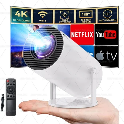 Mini Proyector Hy300 Pro Gearelec Profesional 1080P 4k Wifi 12000LM Color Blanco Portátil Smart Tv