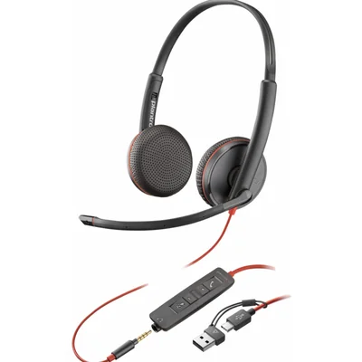 Poly Audífonos con Micrófono Blackwire 3225, Alámbrico, 2.2 Metros, USB-A/3.5mm, Negro.