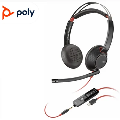 Poly Audífonos con Micrófono BlackWire 5220, Alámbrico, 2 Metros, Negro