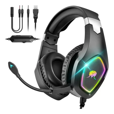 Kuiiyer Audífonos Gamer Diadema 7.1 Audio Estereoscópico Negro Gaming Headset Con Microfono Con Luz