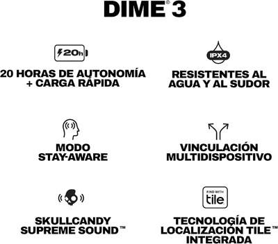 SKULLCANDY AUDÍFONOS IN-EAR DIME 3 INALÁMBRICO BLACK
